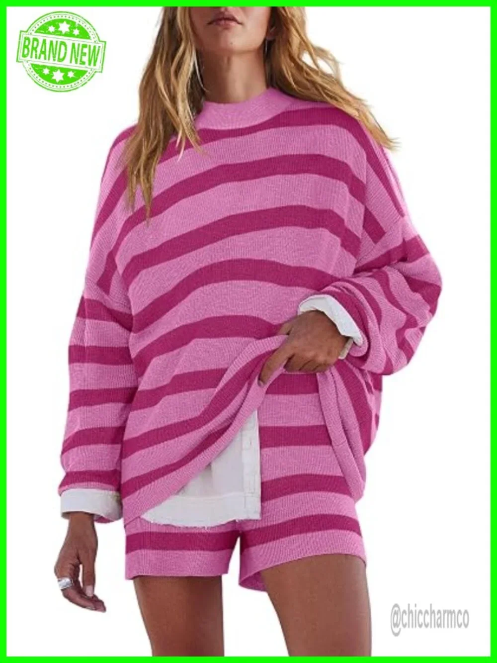 Oversized Lounge Set 2 Piece Striped Matching Pajama Set Long Sleeve Sweater Set